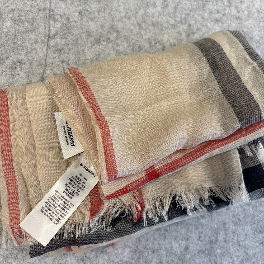 Burberry London Wide Check Wool Silk Scarf Stole Shawl 84" x 29" Made in Italy - Picture 12 of 12